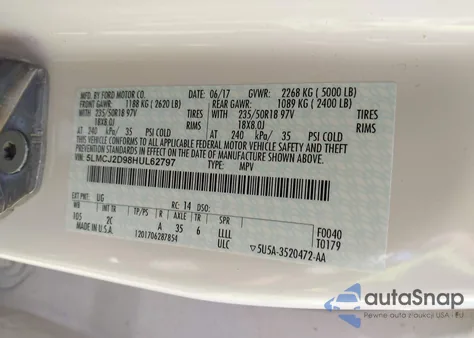 2017 Lincoln Mkc Select из США, поврежденный, VIN 5LMCJ2D98HUL62797